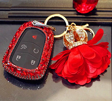 Red Bling Car Key Holder with Rhinestones for Cadillac ATS-L CT6 XTS XT5 XT6 CTS SRX