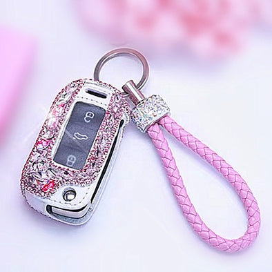 Pink Bling Car Key Holder with Rhinestones for Passart, polo, Tiguan and other VW Volkswagen