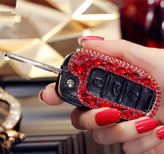 Red Bling Car Key FOB Holder with Rhinestones for POLO, passart and ot