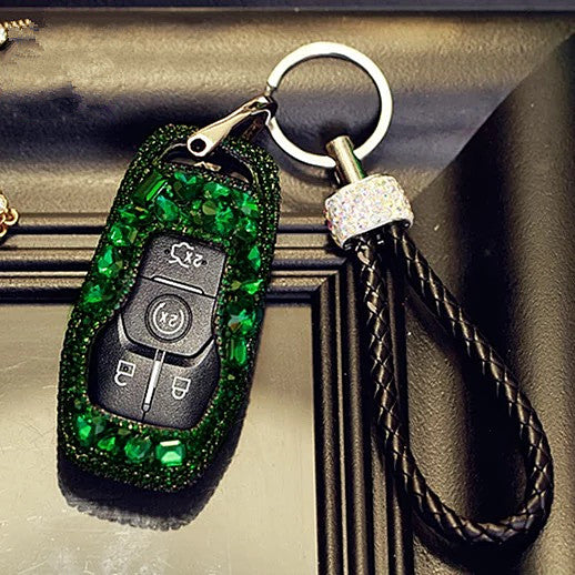 Green Emerald Lincoln MKX Explorer, Mustang  Crystal Bling Car Key FOB Holder with Rhinestones - for MCK MKZ and other Ford cars