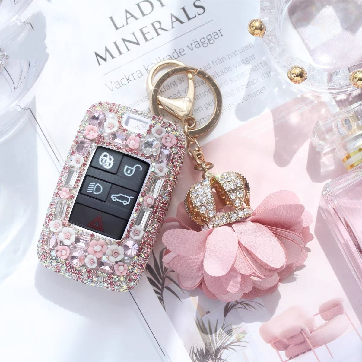 Car Key Pink Ranger Rover Bling Range Rover Evoque Land Rover Jaguar XF Discovery Crystal Car Ke