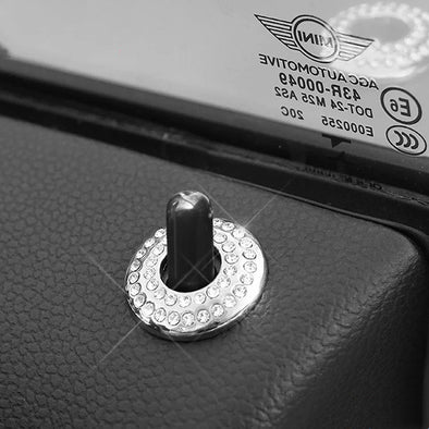 Bling MINI Cooper Silver Rhinestones Chrome Door Pin Lock Emblem Sticker Decal (2x)