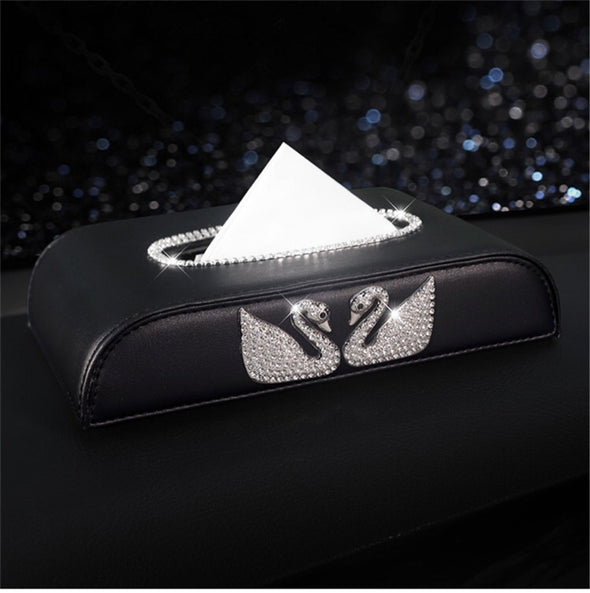 Bling Flat Car Tissue Holder Box with Swans