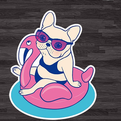Mini Cooper Decal Dog Bulldog on Flamingo Sticker