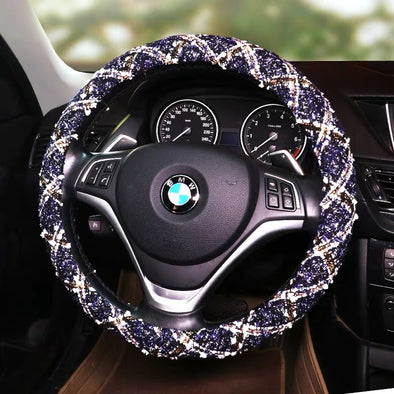 Tweed Elegant Car Accessories -Neck Pillow seatbelt cover Steering Wheel cover Rearview Mirror Center console