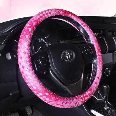 Braided Leather Steering wheel cover - Pink