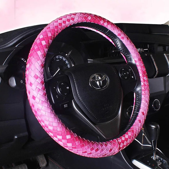 Braided Leather Steering wheel cover - Pink