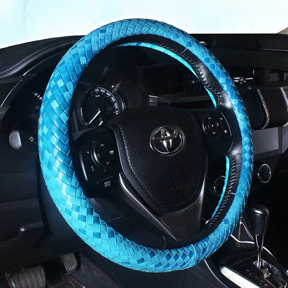 Braided Leather Steering wheel cover - Blue