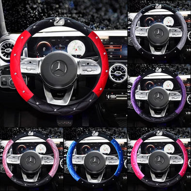 Dual Color Soft Velvet Steering wheel cover with Bling Swan - Five colors