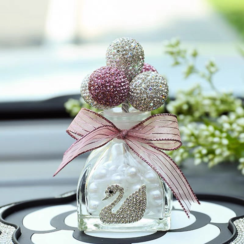 Bling Rhinestones Crystal Balloons Car Dashboard Decoration Swan Heart