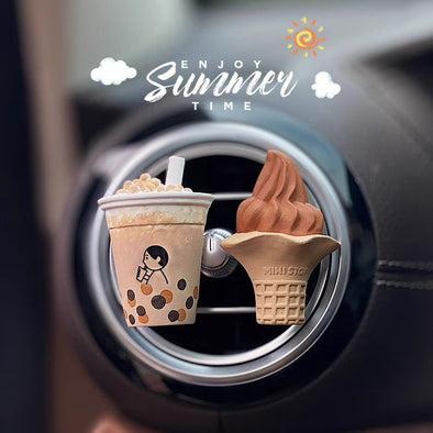 Bubble Tea and Chocolate Icecream Cone Car Air Vent Decoration set with Air Freshener Scent