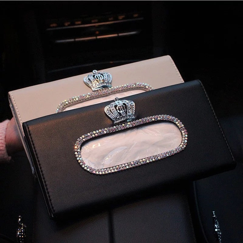 Car Sun Visor Organizer Tissue Box with Bling Crown