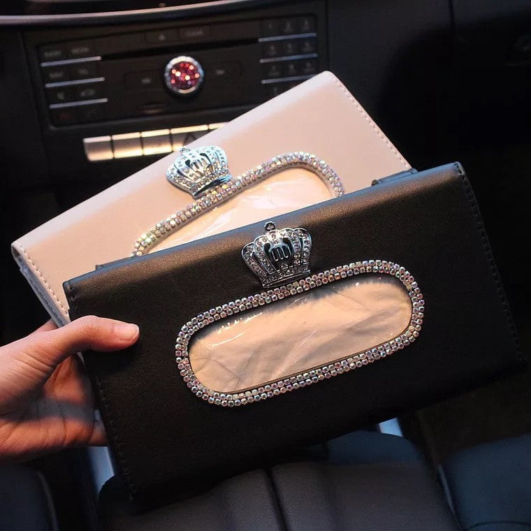 Car Sun Visor Organizer Tissue Box with Bling Crown
