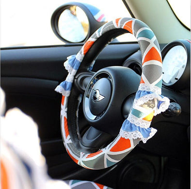 BOHO Steering wheel cover with Lace Ruffles