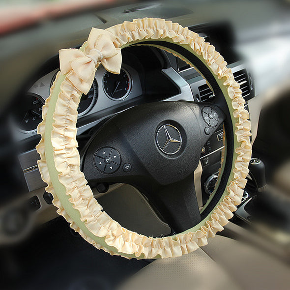 Light green Steering wheel cover with Yellow Ruffles and Bow