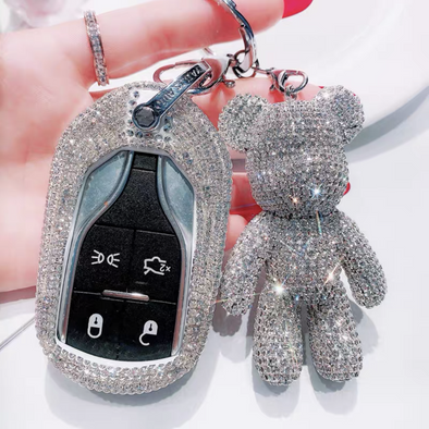 Silver Bling Car Key Holder Cover with Rhinestones for Maserati