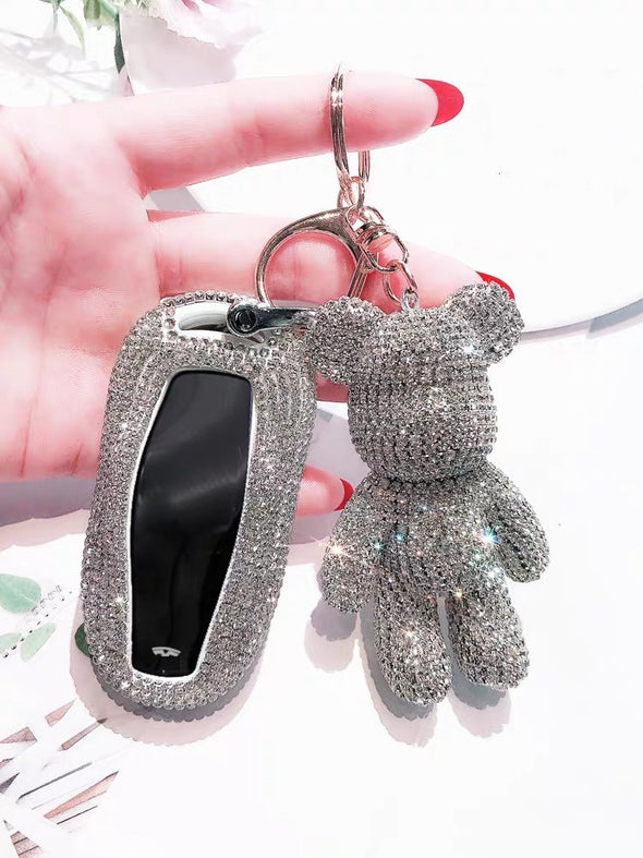 Bedazzled Bling Car Key Holder Cover with Rhinestones for Tesla Model 3