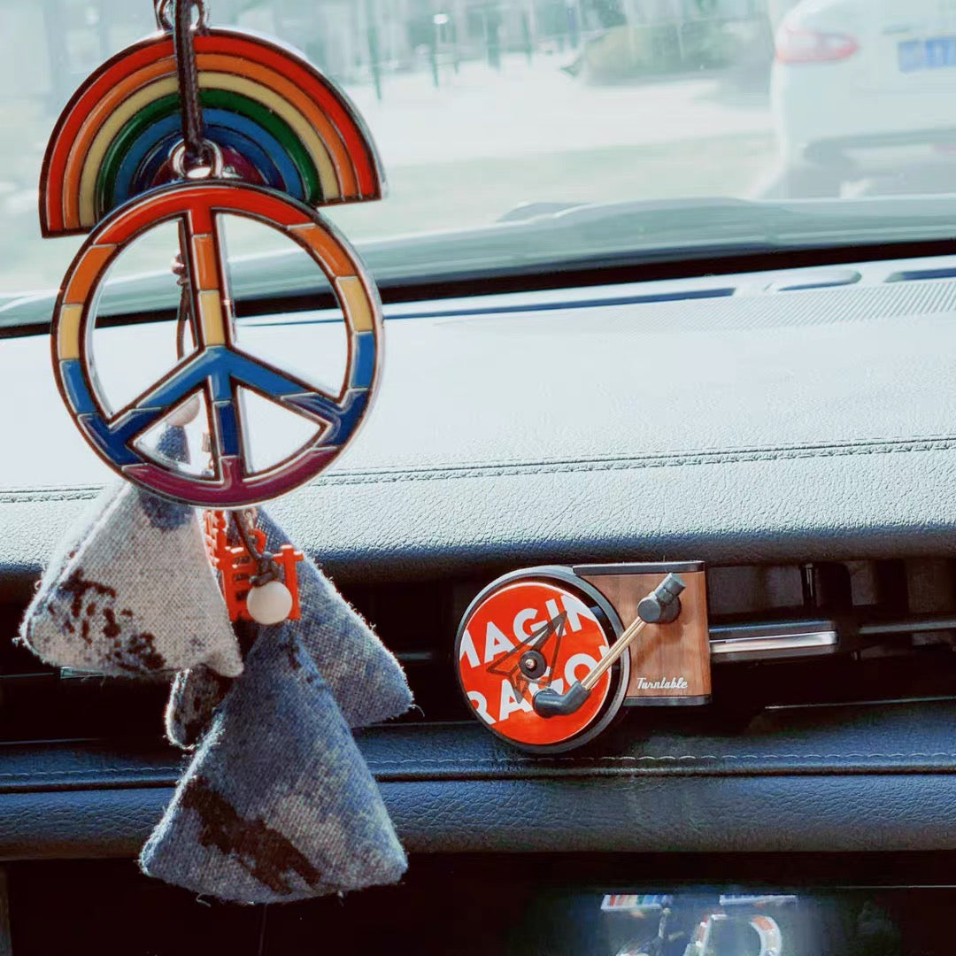 Peace and Love Rainbow Chrome Metal Car Charm Pendant