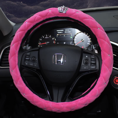 Hot Pink Steering wheel cover with Bling Crown - Carsoda