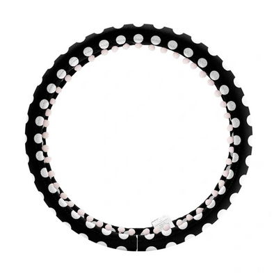 Black and white polka dots Steering wheel cover with white small bubble pom pom pendants - Carsoda