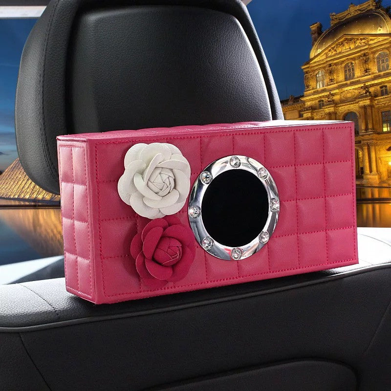 Hot Pink Car Seat Back Tissue Box with Pink and White Camellia