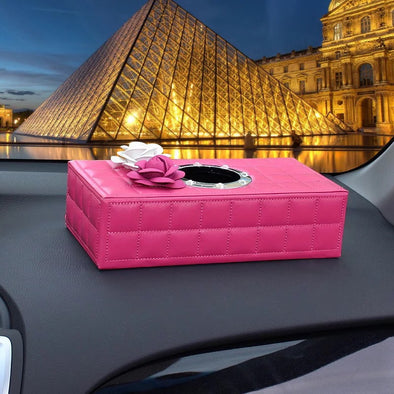 Hot Pink Tissue Box with Pink and White Camellia for Dashboard