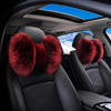 Genuine Sheepskin Fur  Bow Shaped Warming Car Seat Headrest Pillow (2 pcs)