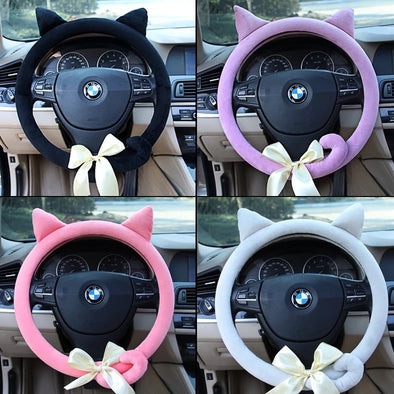 Cat Kitten Steering Wheel Cover with Ears Tails and bow