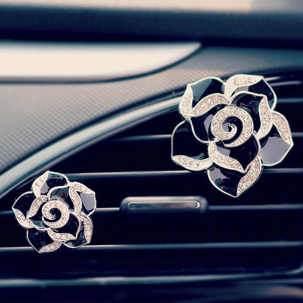 Bling Camellia Flower Car Air Vent Bling Decoration with Air Freshener