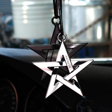 Car Charm Ornaments-Chrom Metal Pentagram or Hexagram Rearview Mirror Hanging Accessorry - Carsoda