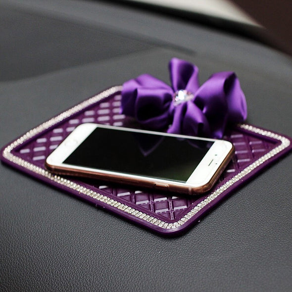 Purple Car Dashboard Anti-slippery Mat Mobile Phone Holder with Chiffon Flower