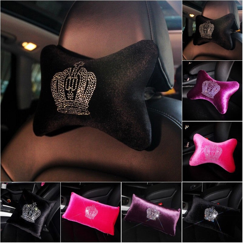 Velvet Bone Shaped Car Cushion Headrest Pillow with Bling Camellia – Carsoda