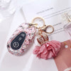 New 2022 Mercedes Benz Pink Bling Car Key Holder with Rhinestones and flowers