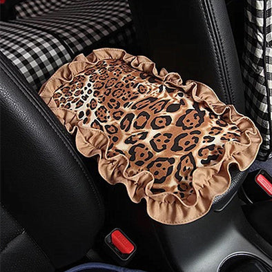 Leopard Car Center Console Cover Armrest Pad with Lace Fringe