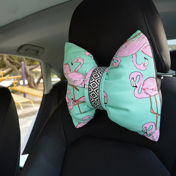 Mint Flamingo Bow Shaped Car Seat Headrest Pillow