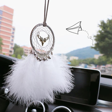 BOHO White Dream Catcher Car Mirror Charm Ornaments Rearview Mirror Pendant Feather