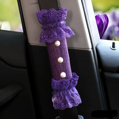Purple Lace Seat Belt Cover with Pearl