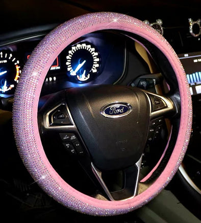 Pink Bedazzled Bling Sparkle Steering Wheel Cover Round/D shaped