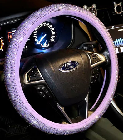 Lilac Violet Bedazzled Bling Sparkle Steering Wheel Cover Round/D shaped