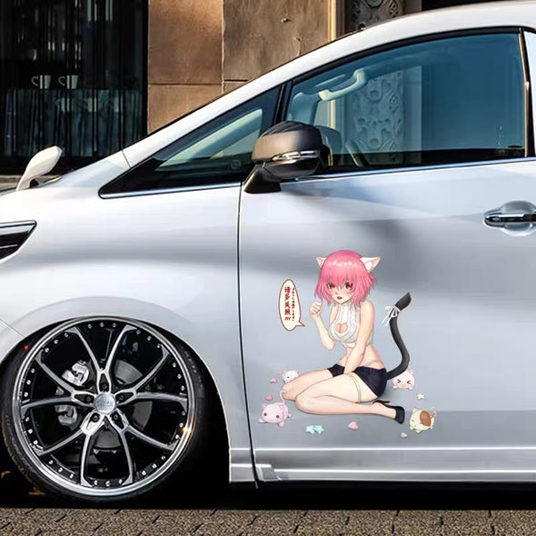 Anime Car Decal Pink Hair Cat Girl Cartoon Car Accessories for Teens