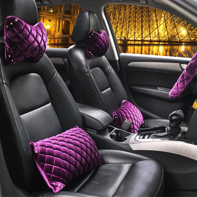 Neck Support For Car Seat - Velvet with Rhinestones purple/hot pink/black