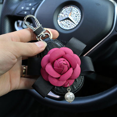 Leather Key Holder with Camellia