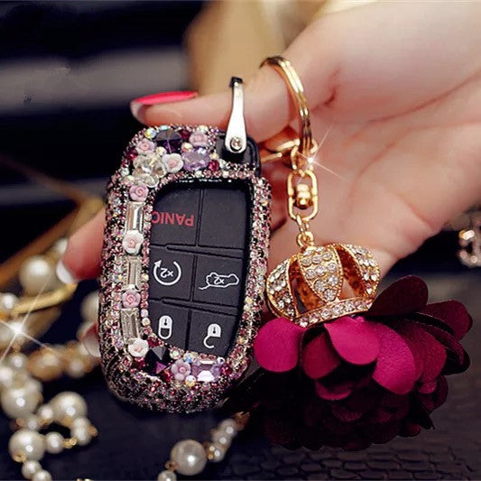 Bling Bedazzled JEEP Dodge Chrysler Key FOB Cover with Rhinestones- Purple for Cherokee Wrangler