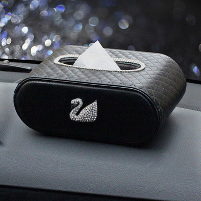 Quilted Leather Car Tissue Box with Bling Swan