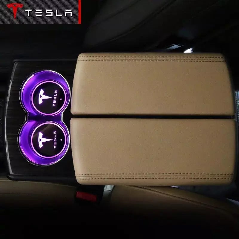 LED illuminating Cup Coaster for Tesla Model S X (USB charged-color changing)