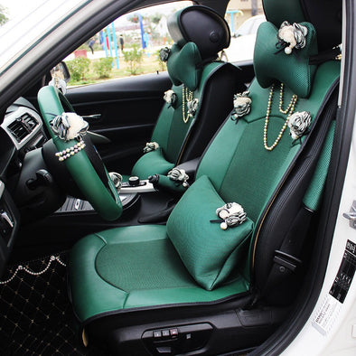 Black Leather Car Seat cover with Rhinestone bling Crown Five