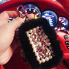 Universal Bling Car Key Holder FOB with Rhinestones and Pompom Fur