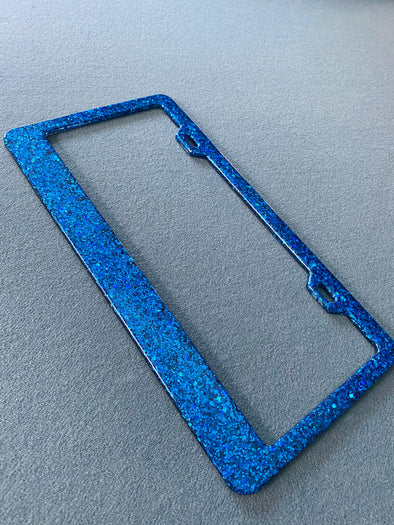 Blue Sparkle Holographic Glitter Blue License Plate Frame Designed by Virginia Thomas