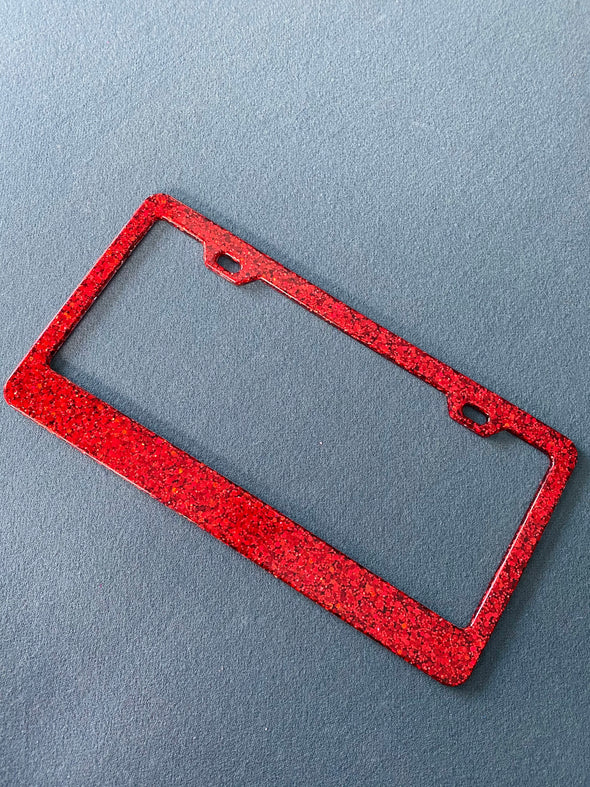 Red Holographic, Sparkle Glitter License Plate Frame Designed by Virginia Thomas