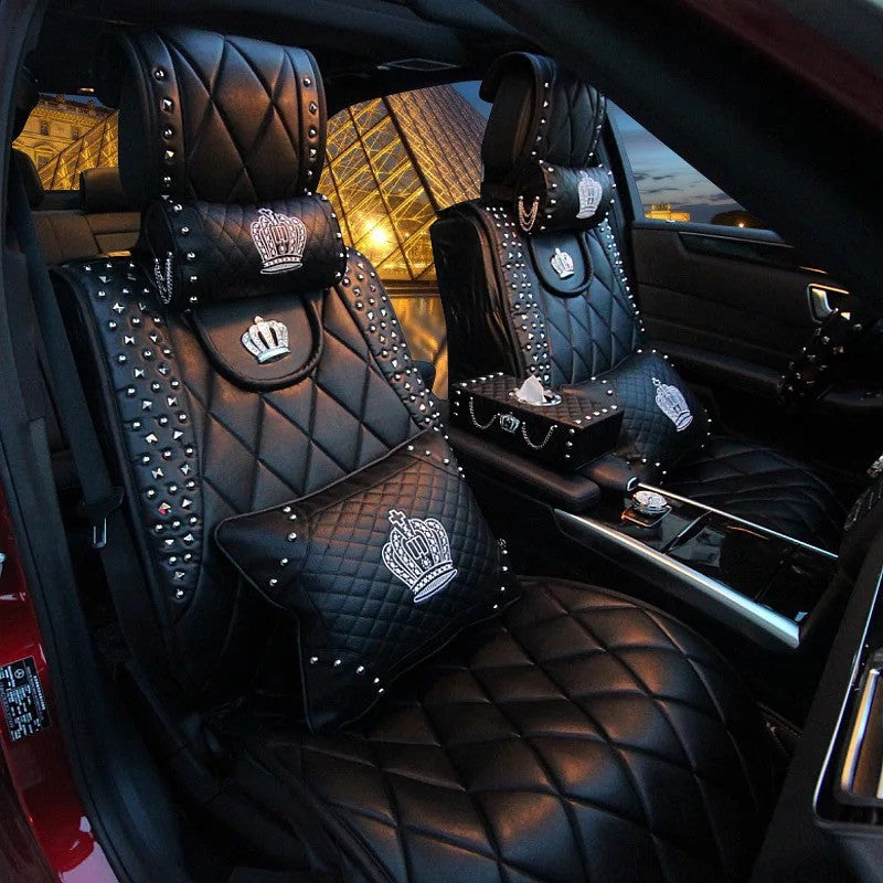 Bling Crown Car Accessories Set -Neck Pillow Visor Organizor Tissue box Gear shift braker cover - Carsoda - 1